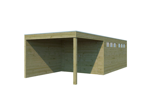 Woodlands QB garage 300x510x216cm + extensie 300cm hout geïmpregneerd
