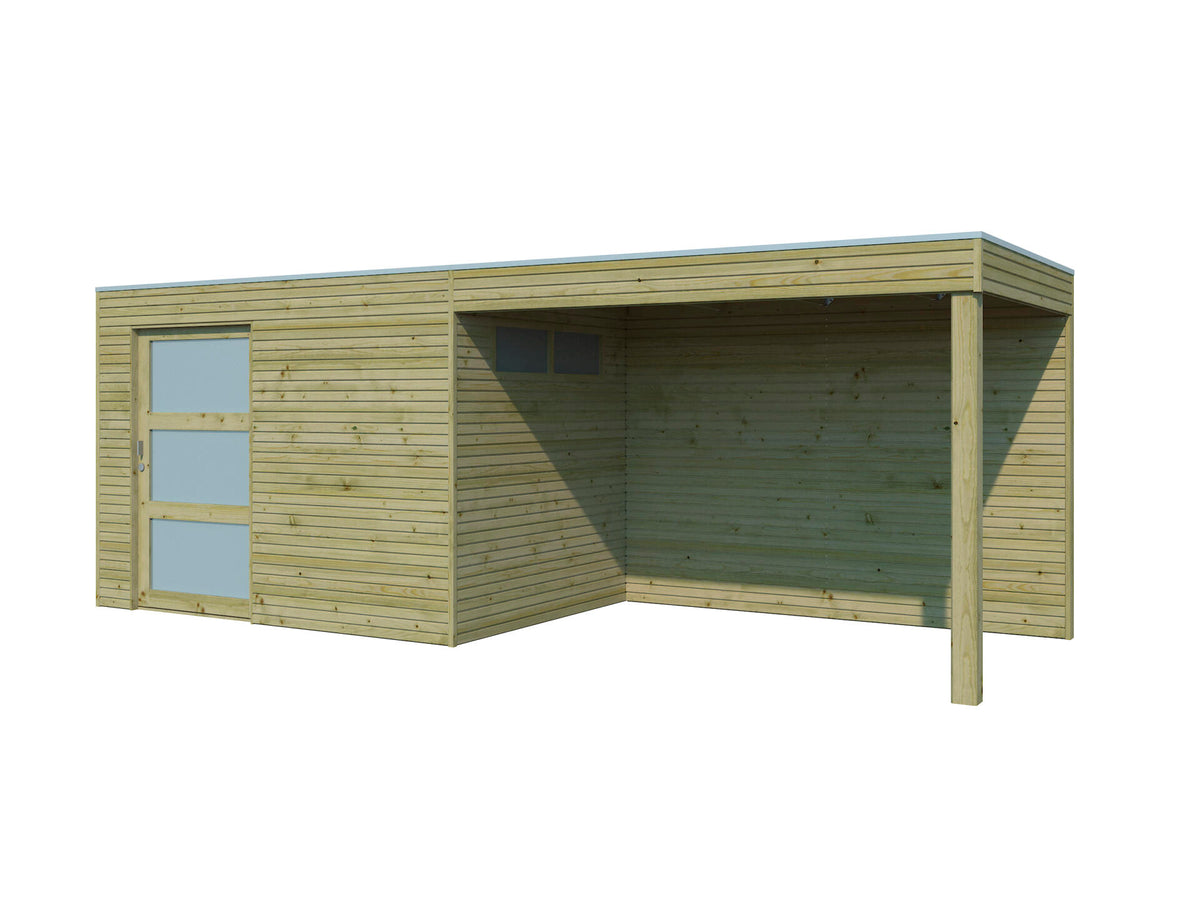Woodlands QBS I houten tuinhuis 300x210x216 cm hout geïmpregneerd + extensie 300cm