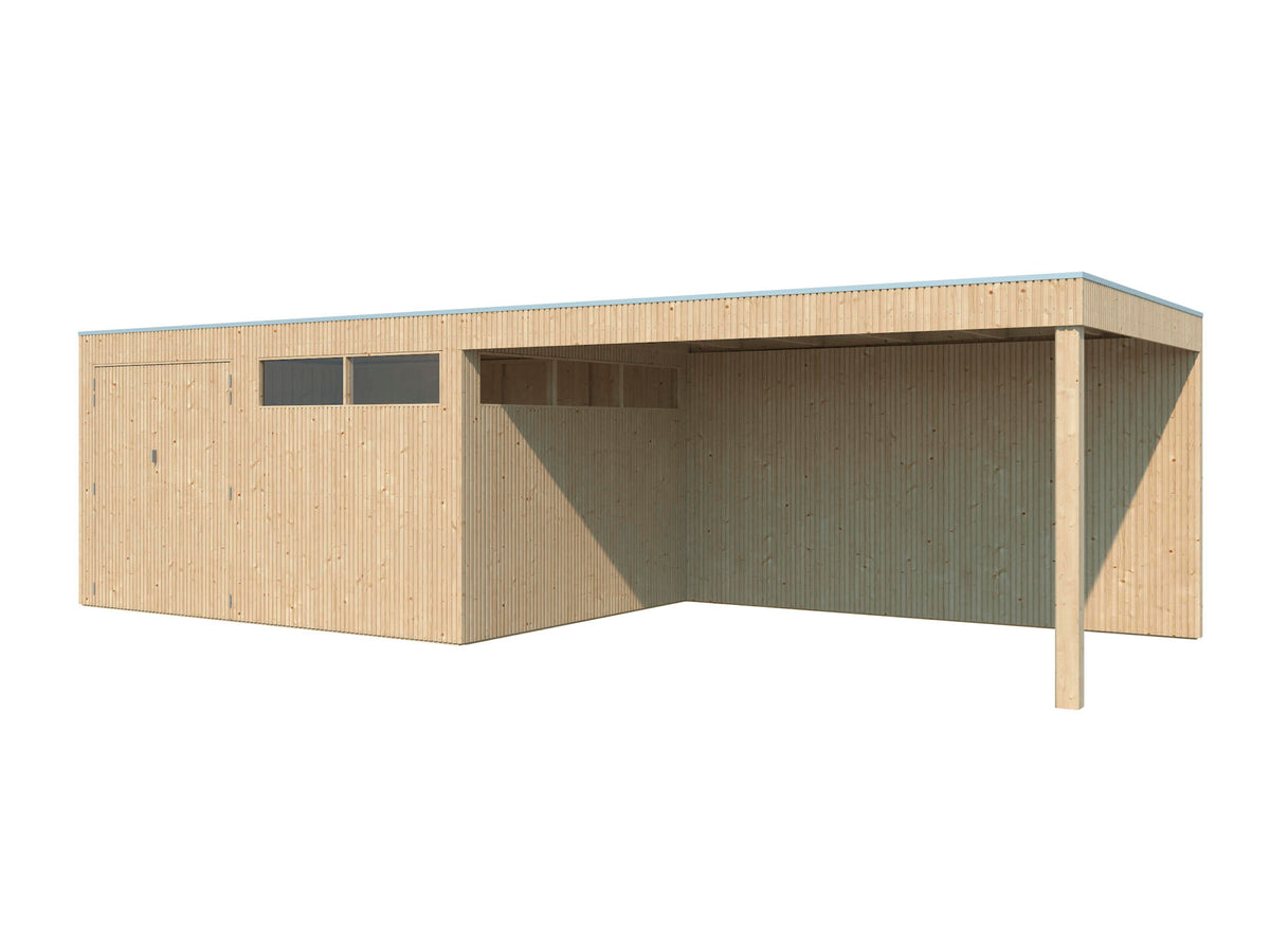 Woodlands QBV L houten tuinhuis 399x298x220 cm blokhut + extensie 403cm