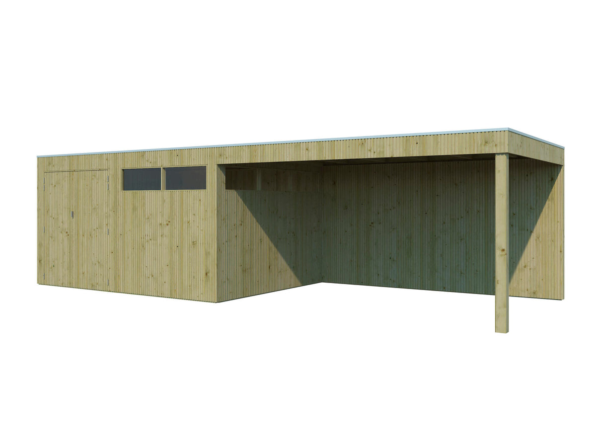 Woodlands QBV L houten tuinhuis 399x298x220 cm hout geïmpregneerd + extensie 403cm