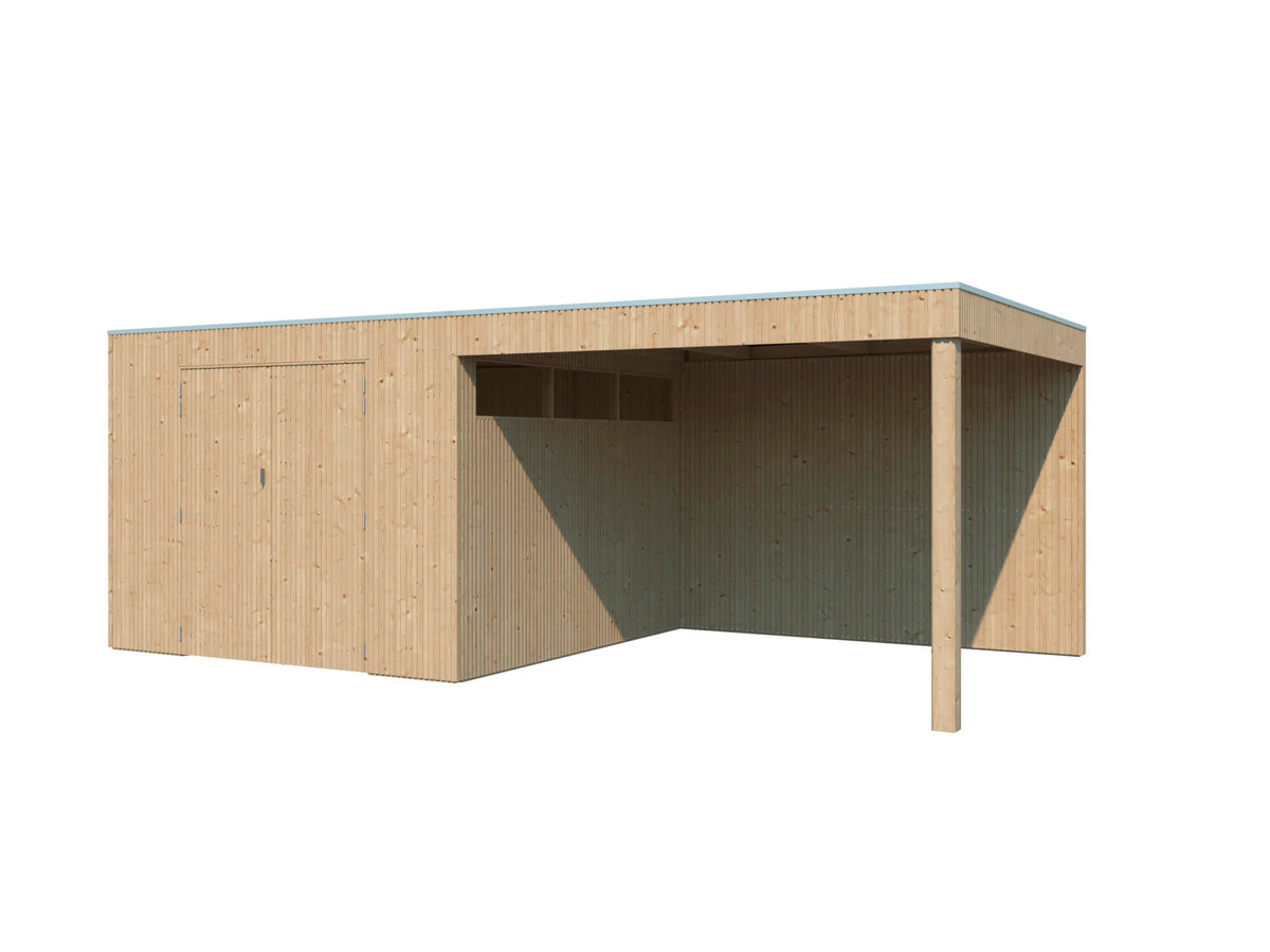 Woodlands QBV M houten tuinhuis 298x298x220 cm blokhut + extensie 302cm