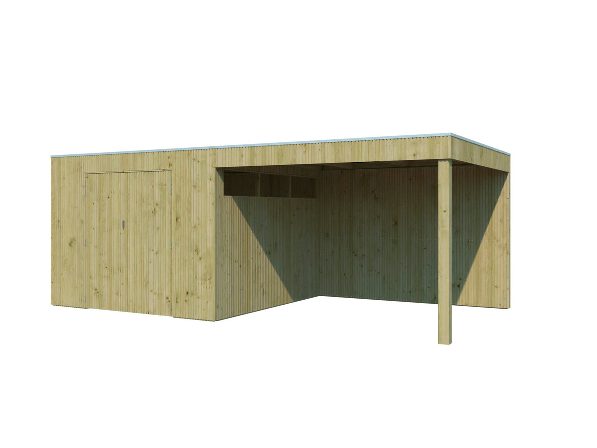Woodlands QBV M houten tuinhuis 298x298x220 cm hout geïmpregneerd + extensie 302cm