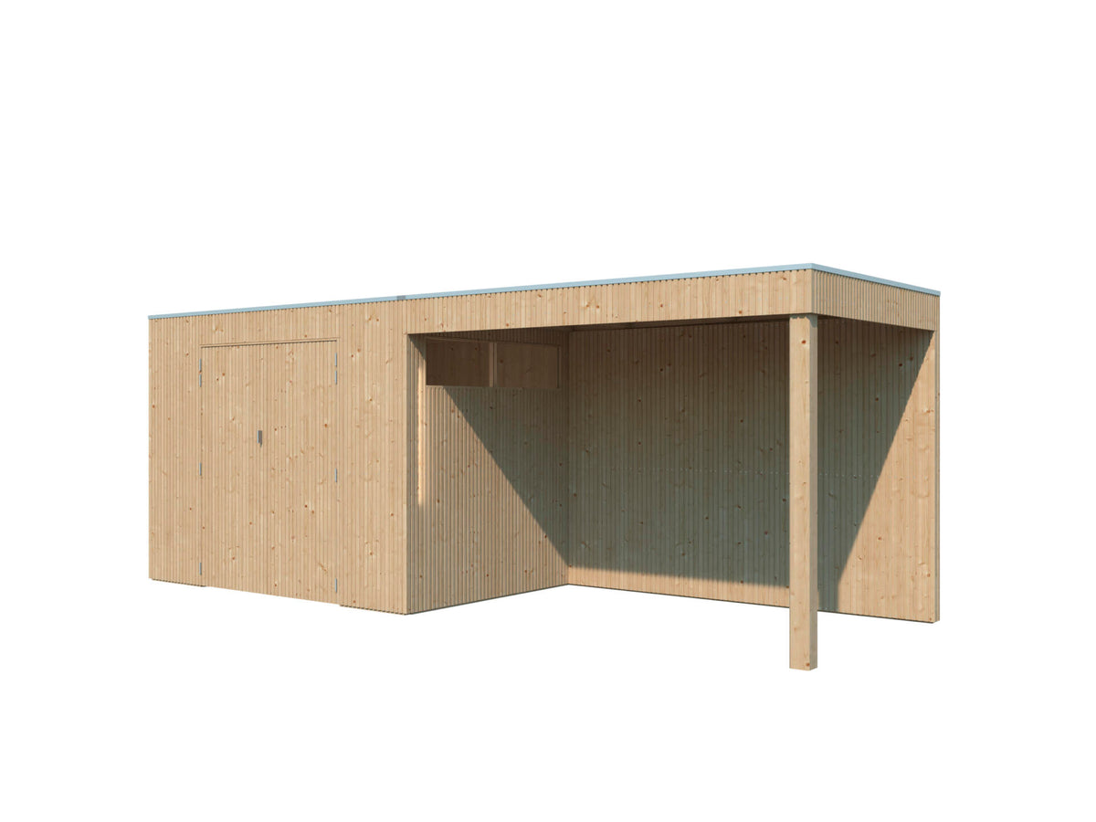 Woodlands QBV S houten tuinhuis 298x198x220 cm blokhut + extensie 302cm