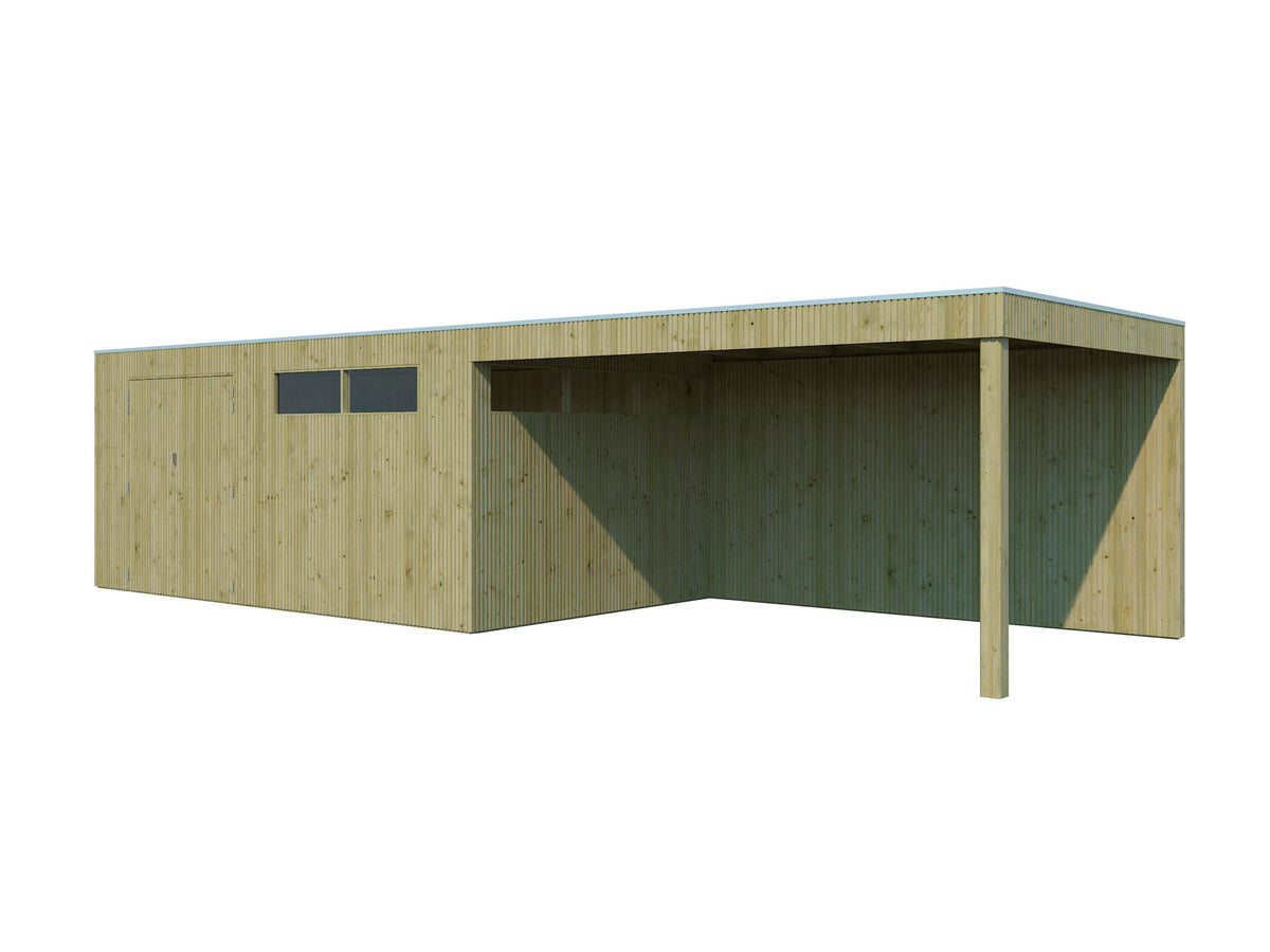 Woodlands QBV XL houten tuinhuis 500x298x220 cm hout geïmpregneerd + extensie 403cm