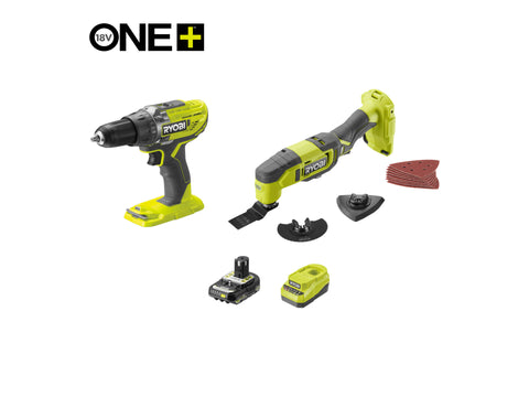 Ryobi R18CK2G-1C20G One+ accu boormachine 18V Li-Ion + accu multitool 18V Li-Ion + lader