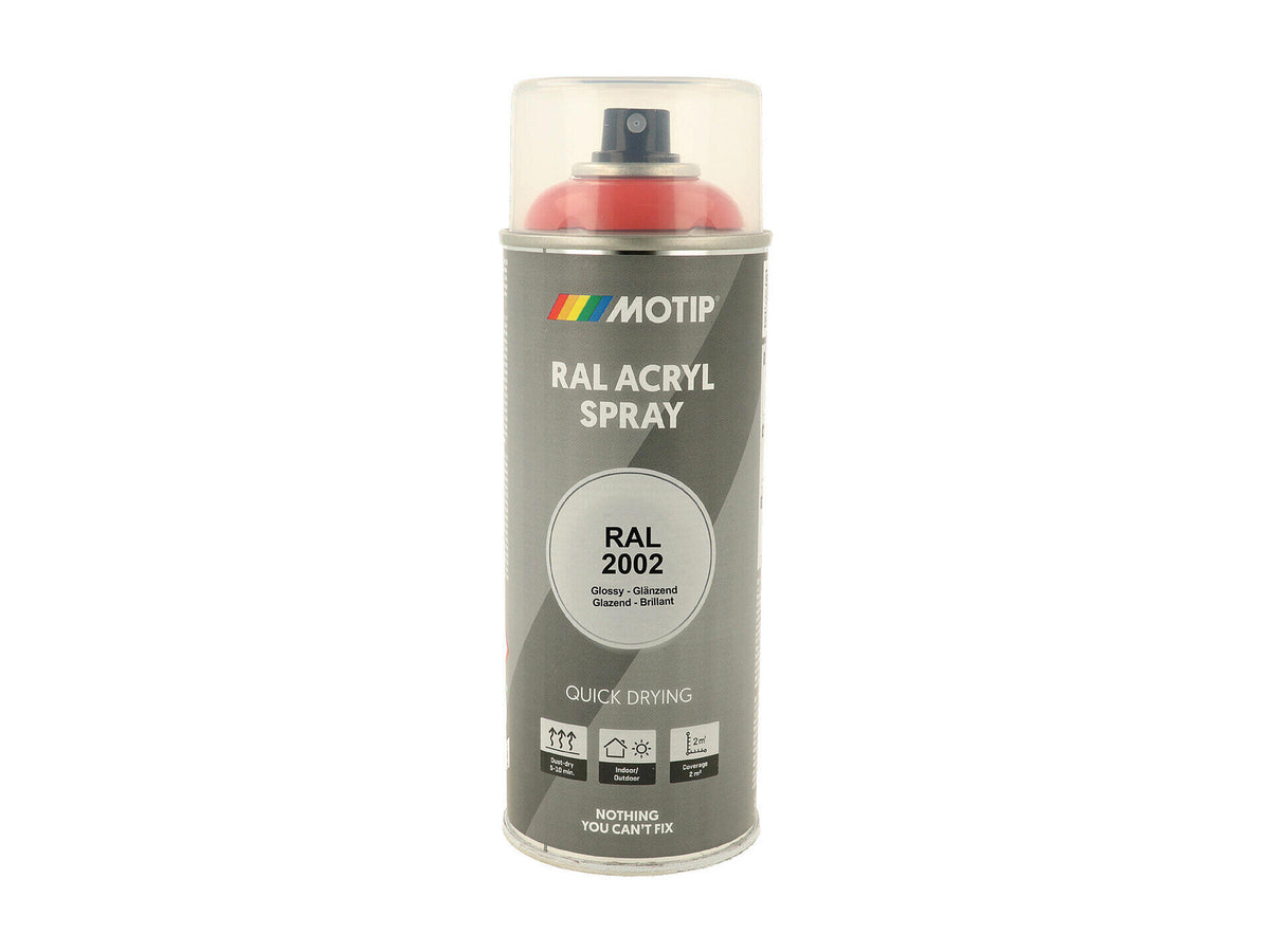 Motip RAL 2002 acryl lakspray hoogglans 0,4l vermiljoen
