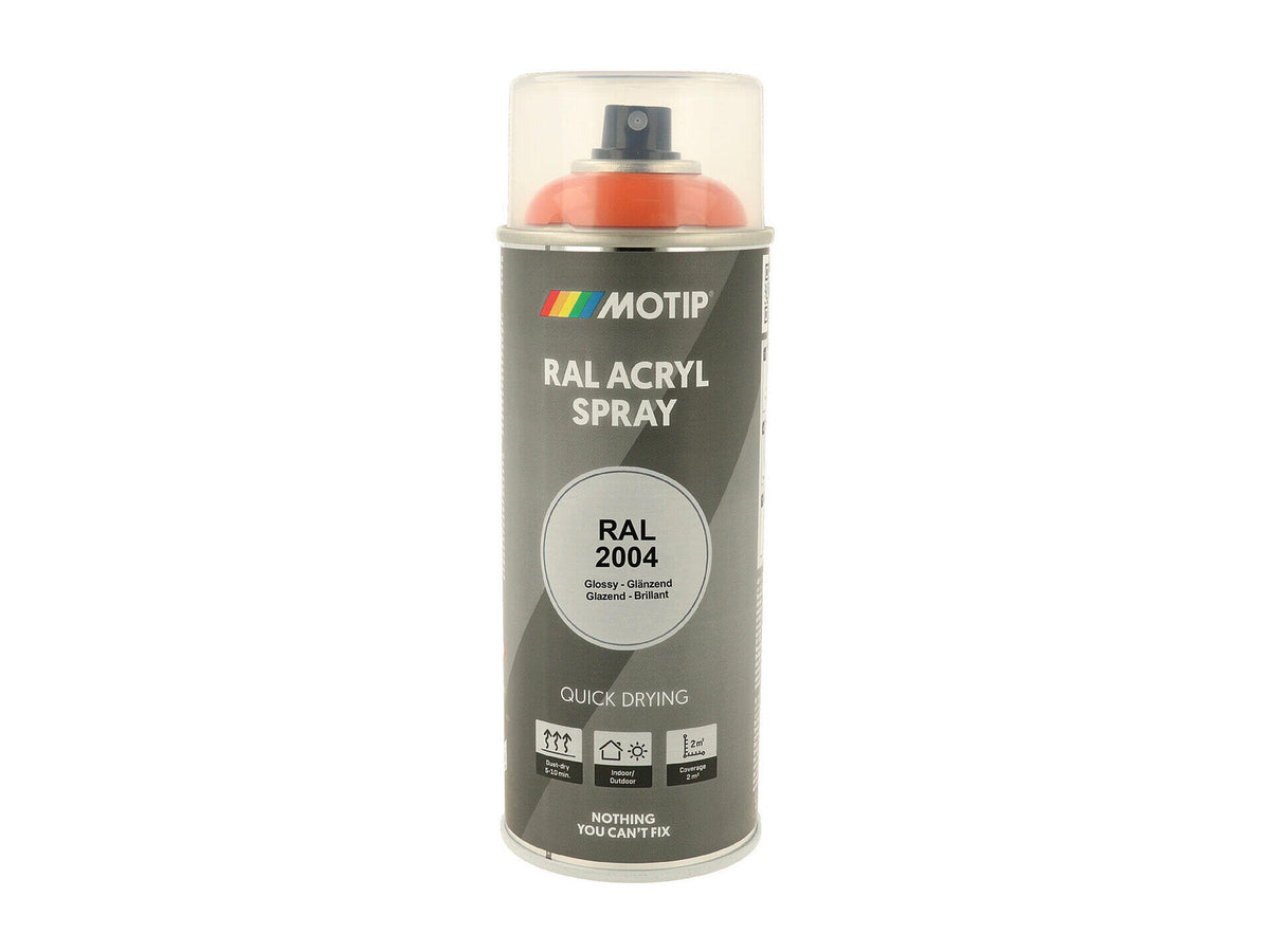 Motip RAL 2004 acryl lakspray hoogglans 0,4l zuiver oranje