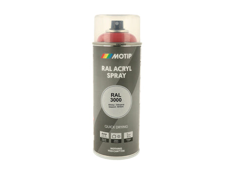 Motip RAL 3000 acryl lakspray hoogglans 0,4l vuurrood