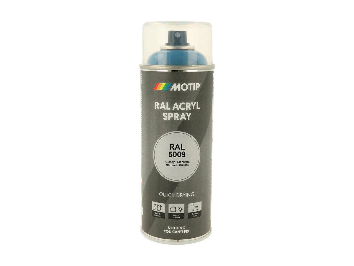 Motip RAL 5009 acryl lakspray hoogglans 0,4l azuurblauw