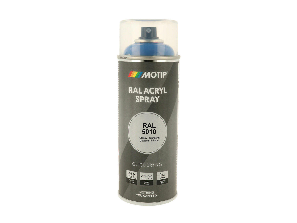 Motip RAL 5010 acryl lakspray hoogglans 0,4l gentiaanblauw