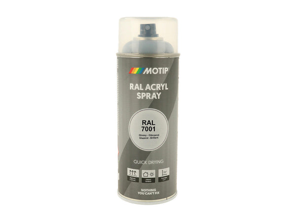 Motip RAL 7001 acryl lakspray hoogglans 0,4l zilvergrijs