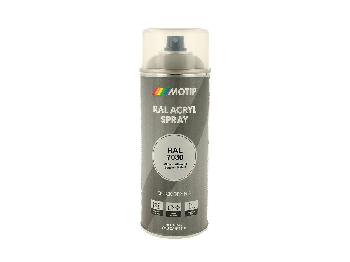 Motip RAL 7030 acryl lakspray hoogglans 0,4l steengrijs