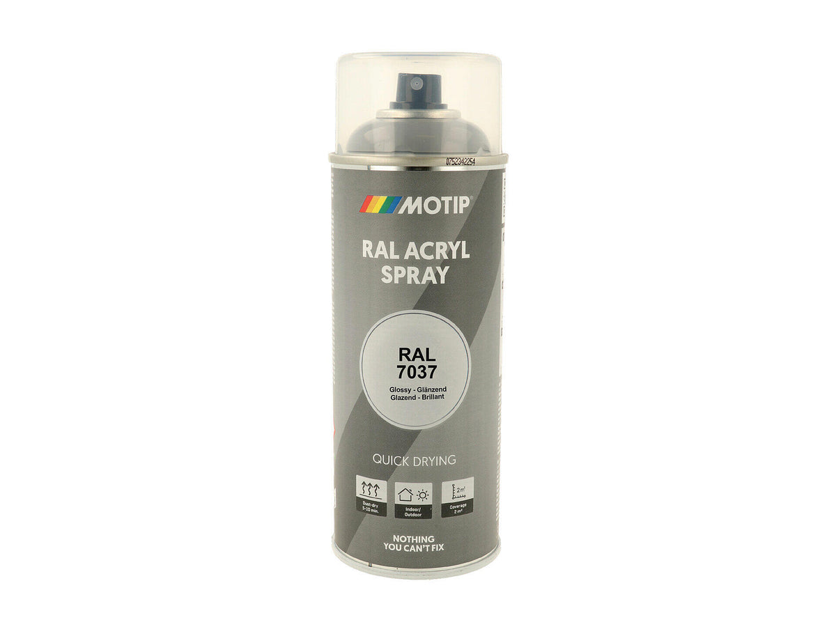Motip RAL 7037 acryl lakspray hoogglans 0,4l stofgrijs