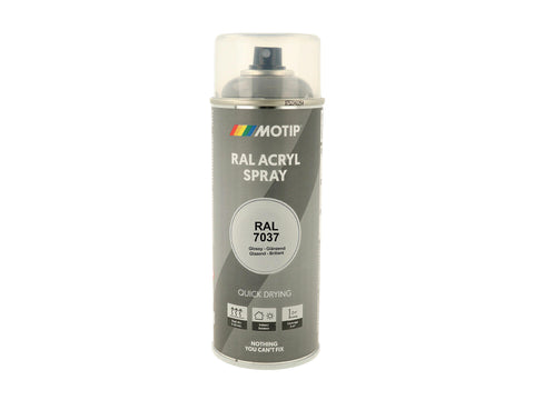 Motip RAL 7037 acryl lakspray hoogglans 0,4l stofgrijs