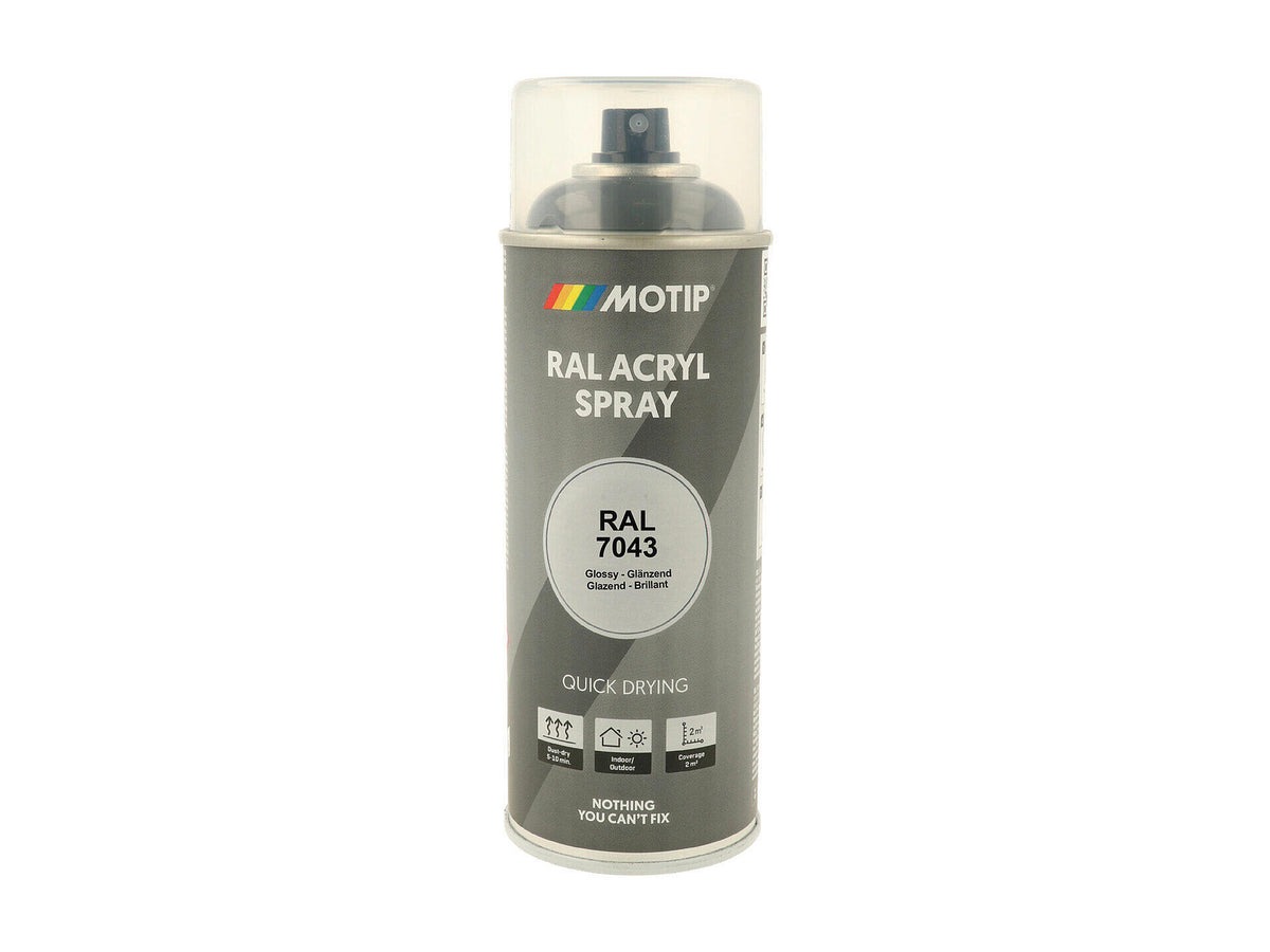 Motip RAL 7043 acryl lakspray hoogglans 0,4l verkeersgrijs