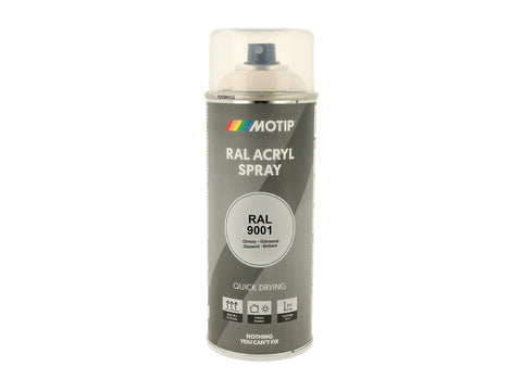Motip RAL 9001 acryl lakspray hoogglans 0,4l crémewit