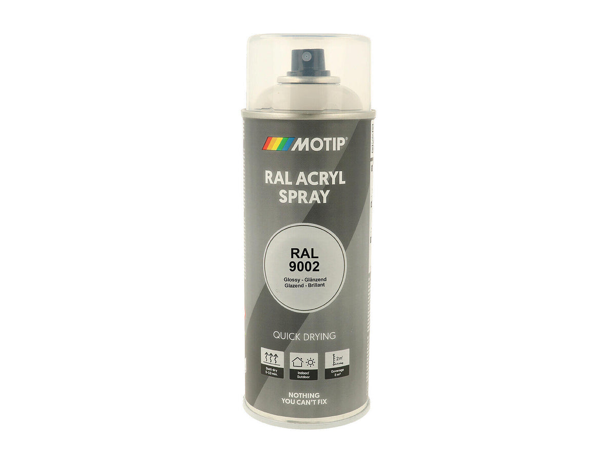 Motip RAL 9002 acryl lakspray hoogglans 0,4l grijswit