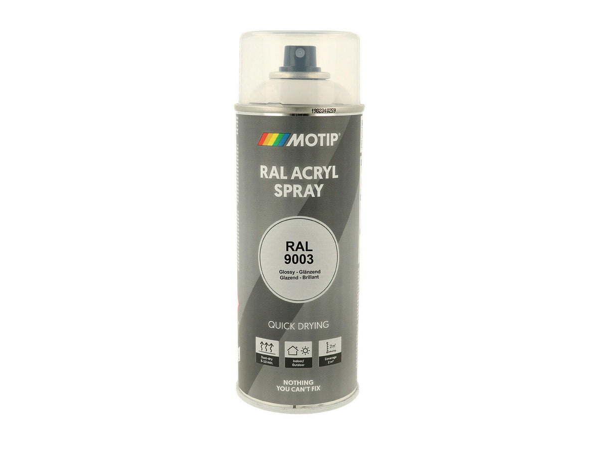 Motip RAL 9003 acryl lakspray hoogglans 0,4l signaalwit
