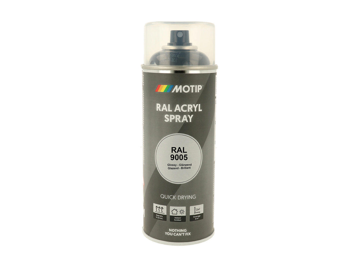 Motip RAL 9005 acryl lakspray hoogglans 0,4l diepzwart