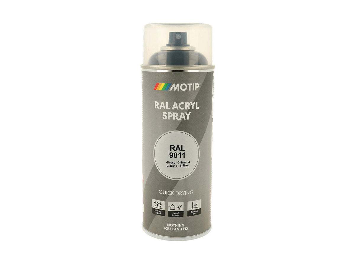 Motip RAL 9011 acryl lakspray hoogglans 0,4l grafietzwart