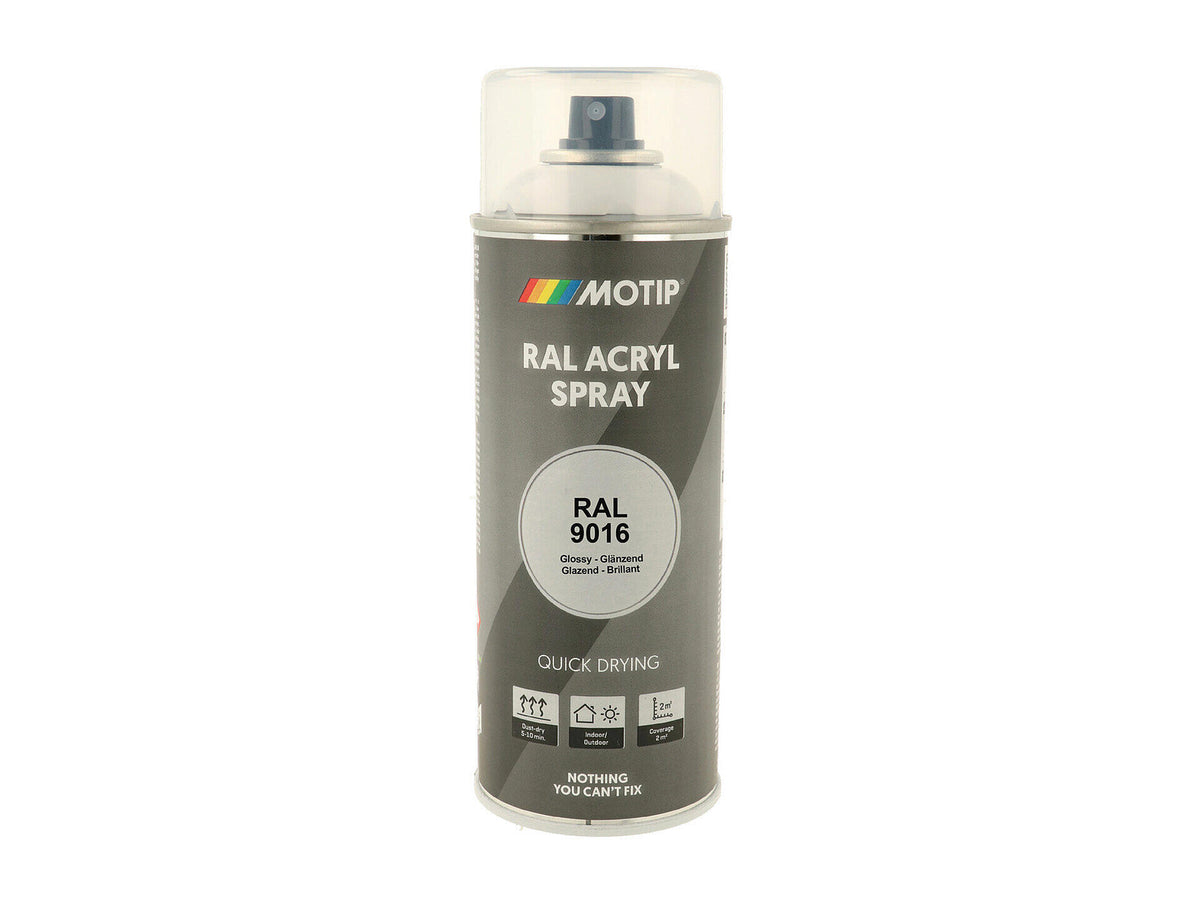 Motip RAL 9016 acryl lakspray hoogglans 0,4l verkeerswit
