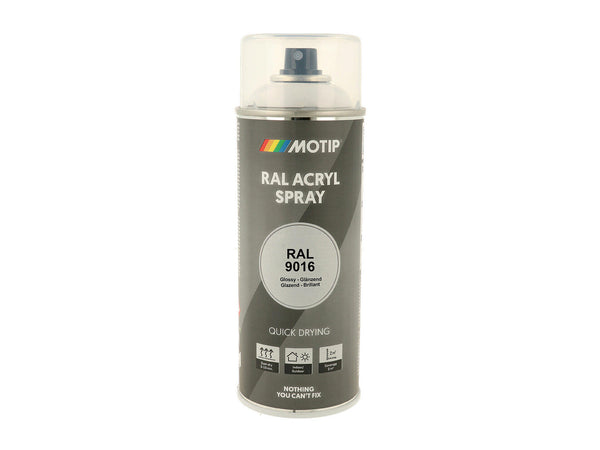 Motip RAL 9016 acryl lakspray hoogglans 0,4l verkeerswit