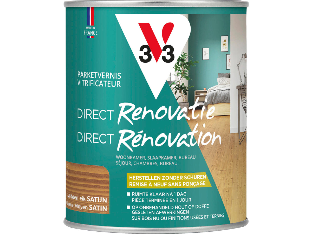 V33 Renovatie partketvernis zijdeglans 0,75l midden eik