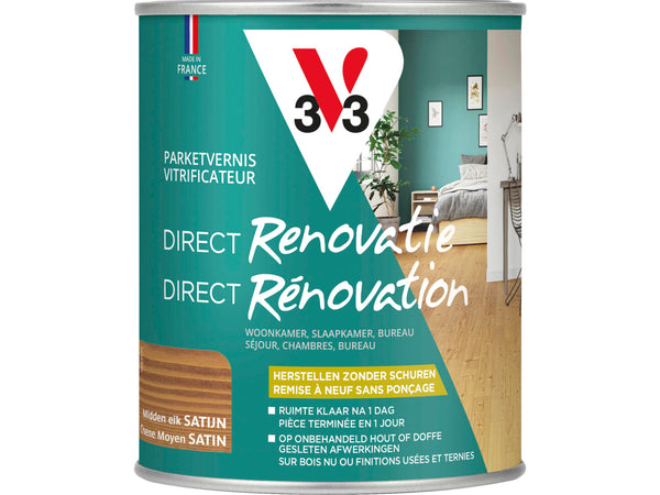 V33 Renovatie partketvernis zijdeglans 0,75l midden eik