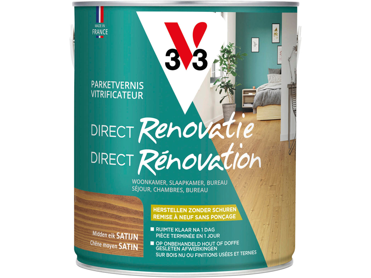 V33 Renovatie partketvernis zijdeglans 2,5l midden eik