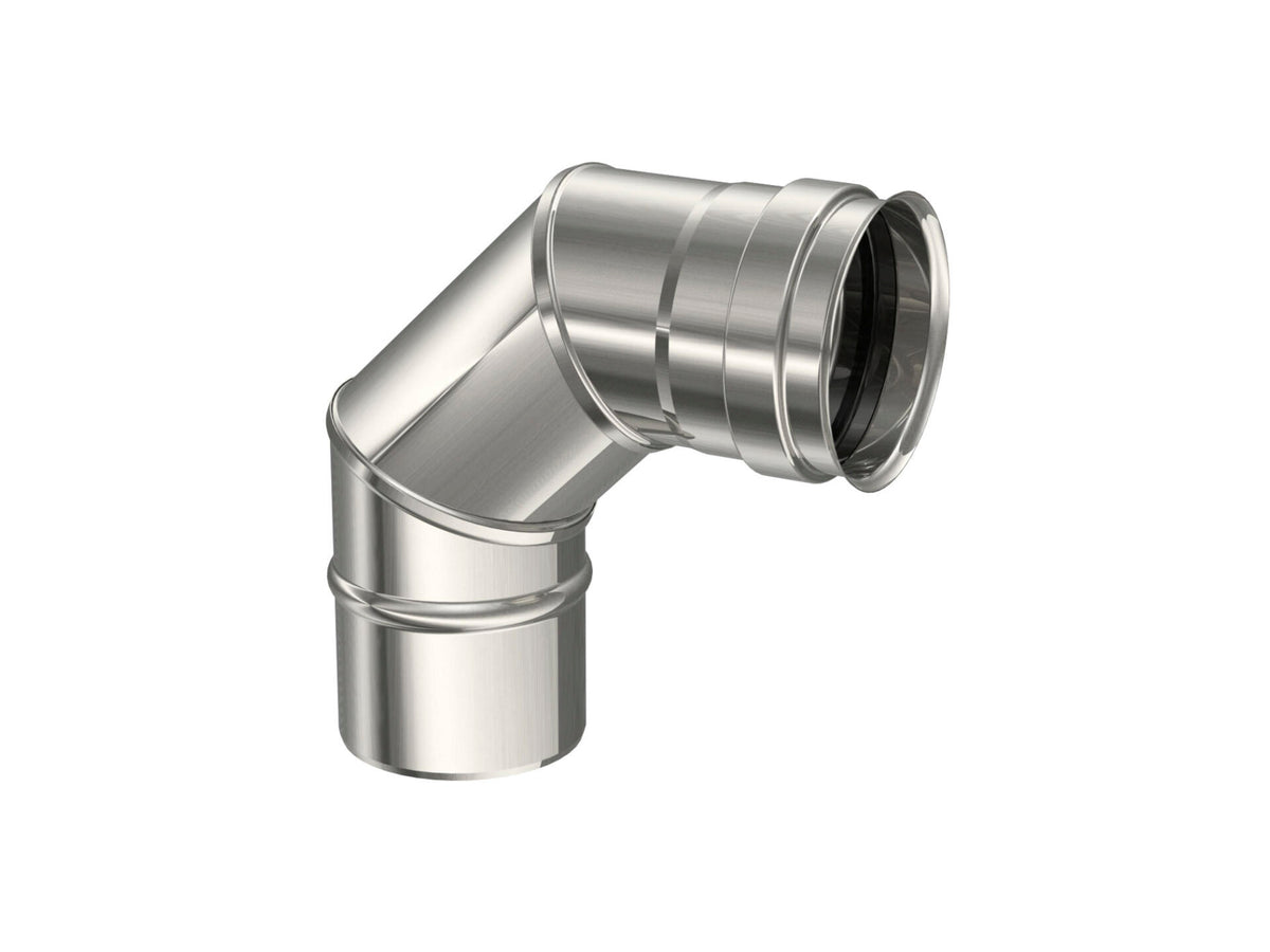 Saninstal Rookafvoer bocht voor pelletkachel inox 316 90° 80mm