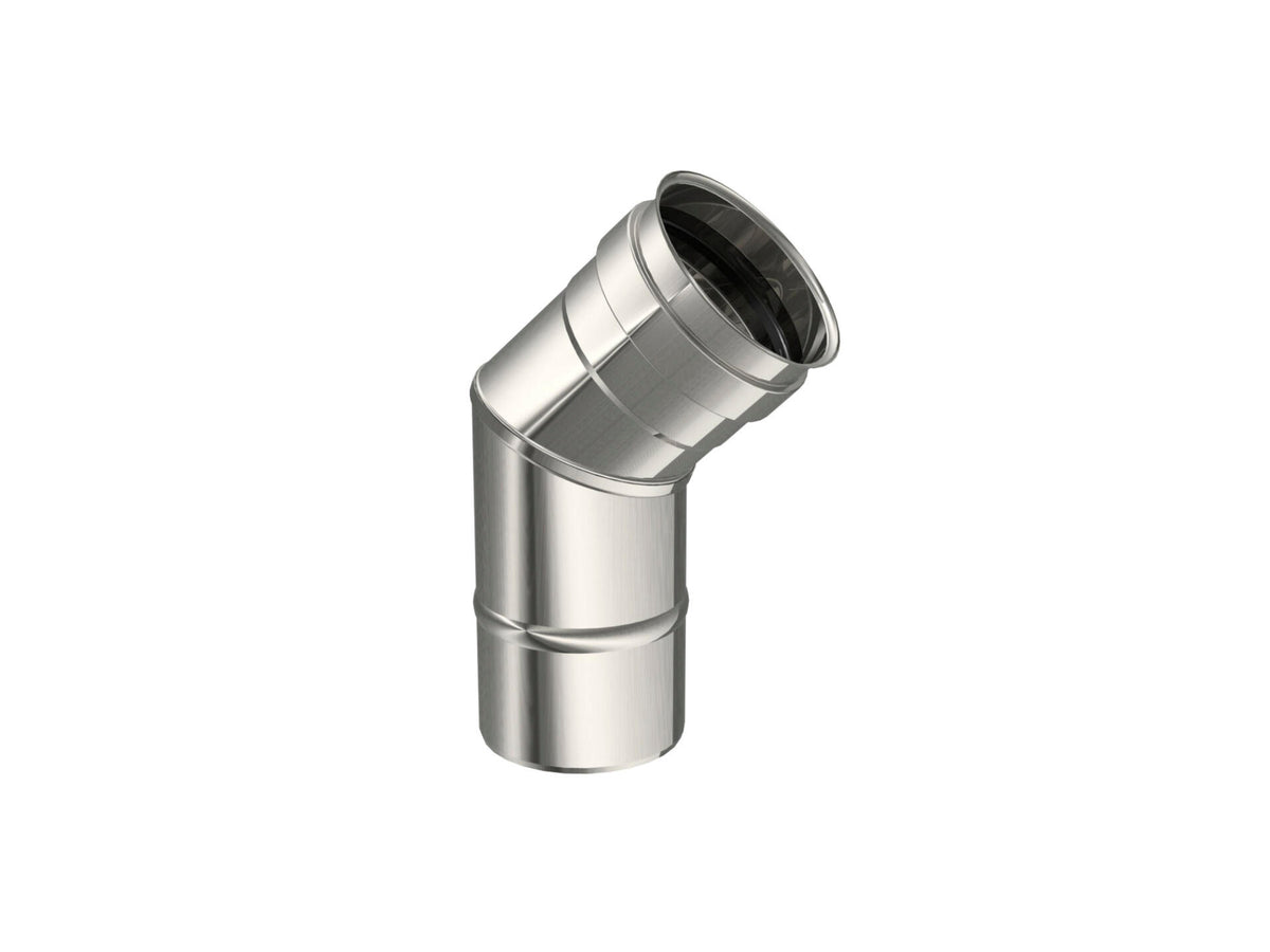 Saninstal Rookafvoer bocht voor pelletkachel inox 45° 80mm