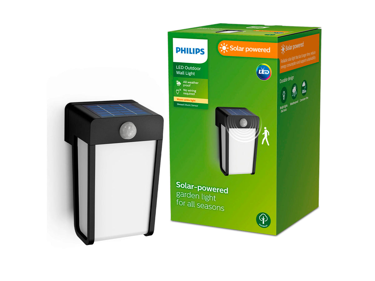 Philips Shroud wandlamp solar 2,3W met bewegingssensor opaal glas zwart