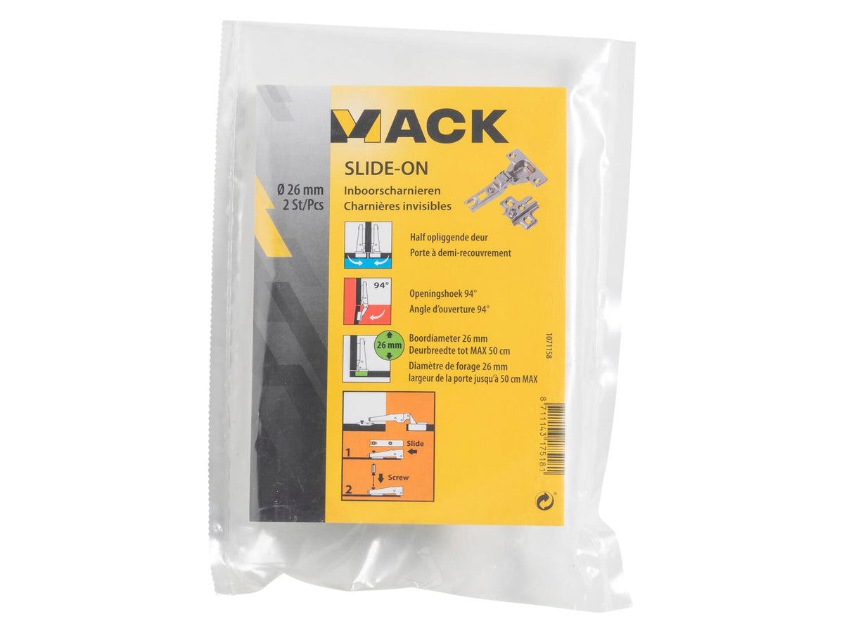 Mack Slide-On scharnier half opliggende deur 26mm 2 stuks