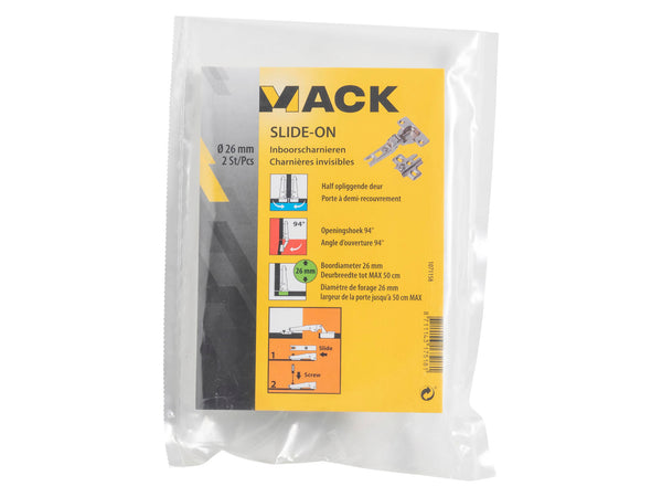Mack Slide-On charnière porte semi-applique 26mm 2 pièces