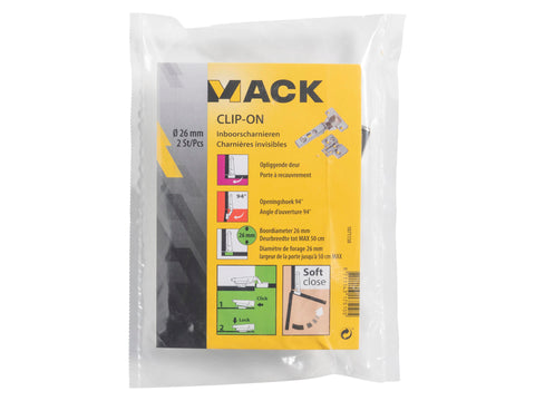 Mack Soft Close Clip-On scharnier opliggende deur 26mm 2 stuks