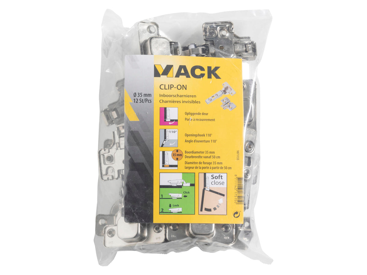 Mack Soft Close Clip-On scharnier opliggende deur 35mm 12 stuks