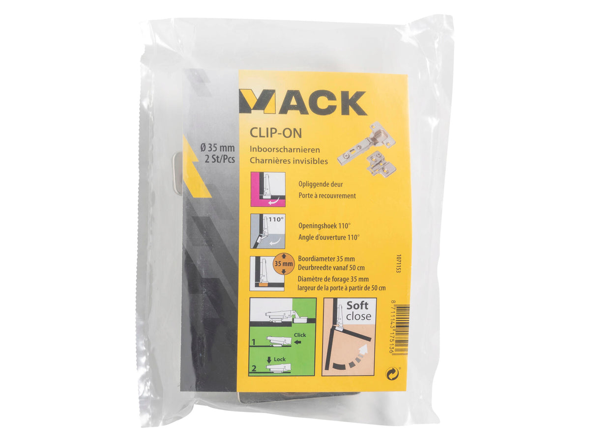 Mack Soft Close Clip-On scharnier opliggende deur 35mm 2 stuks