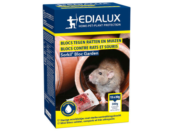 Edialux Sorkil Bloc Garden blocs contre rats et souris 15x20 g