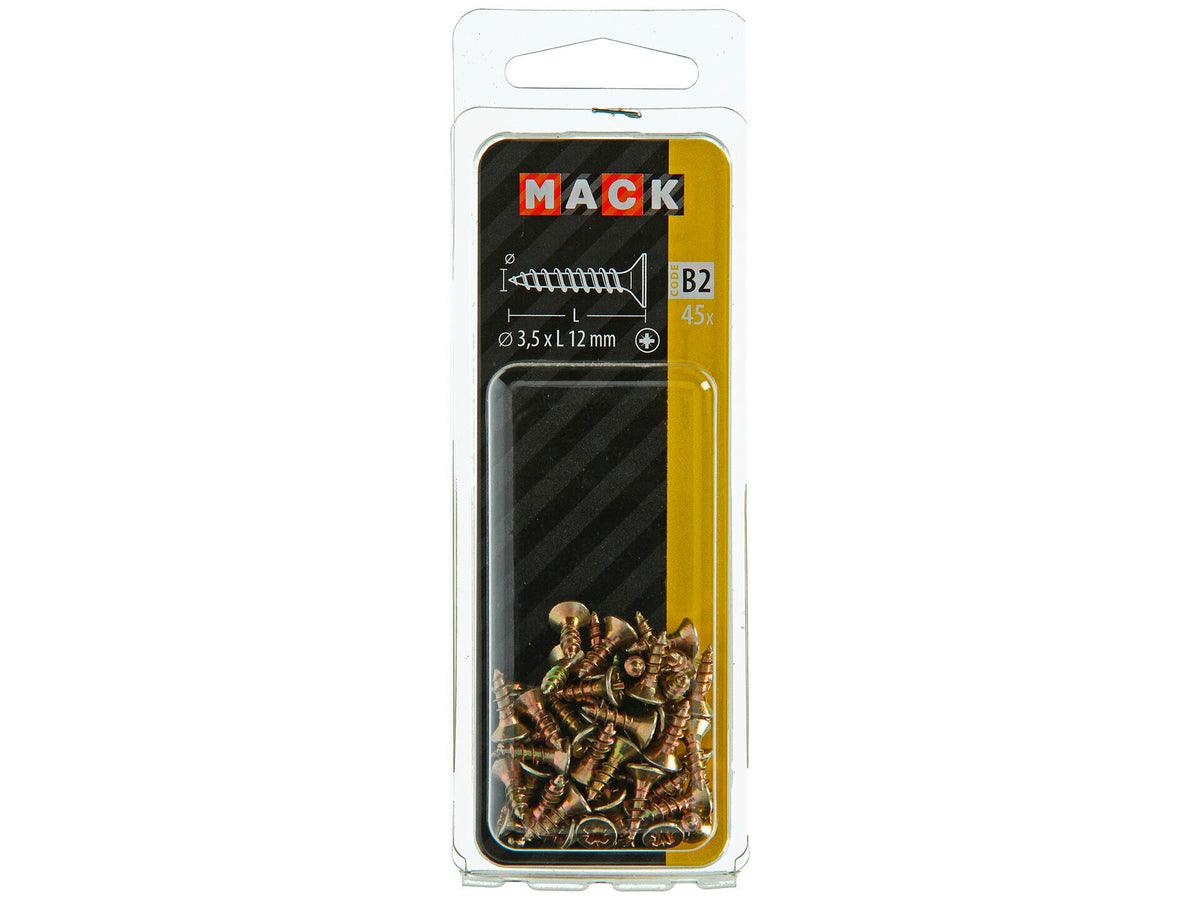 Mack Spaanplaatschroeven PZ2 12x3,5 mm geelverzinkt 45 stuks