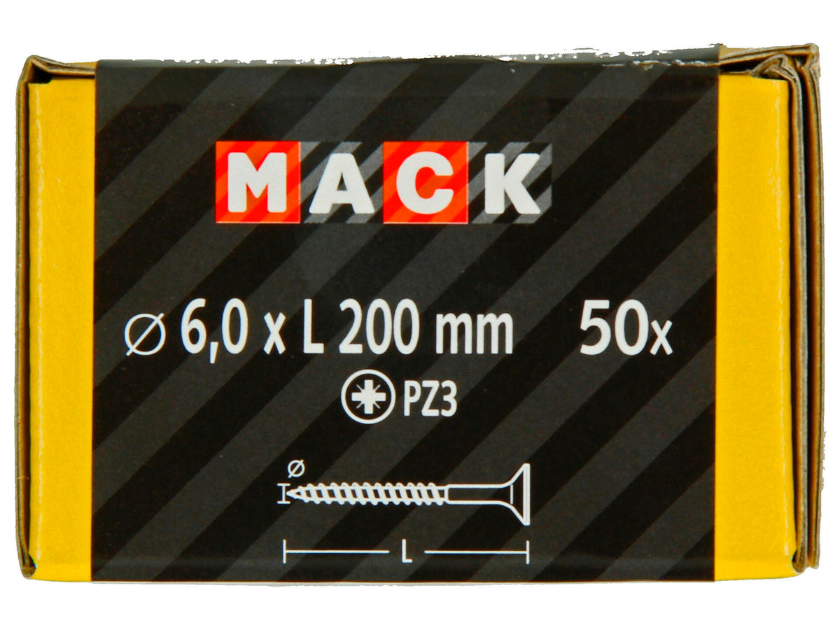 Mack Spaanplaatschroeven PZ3 200x6 mm geelverzinkt 50 stuks