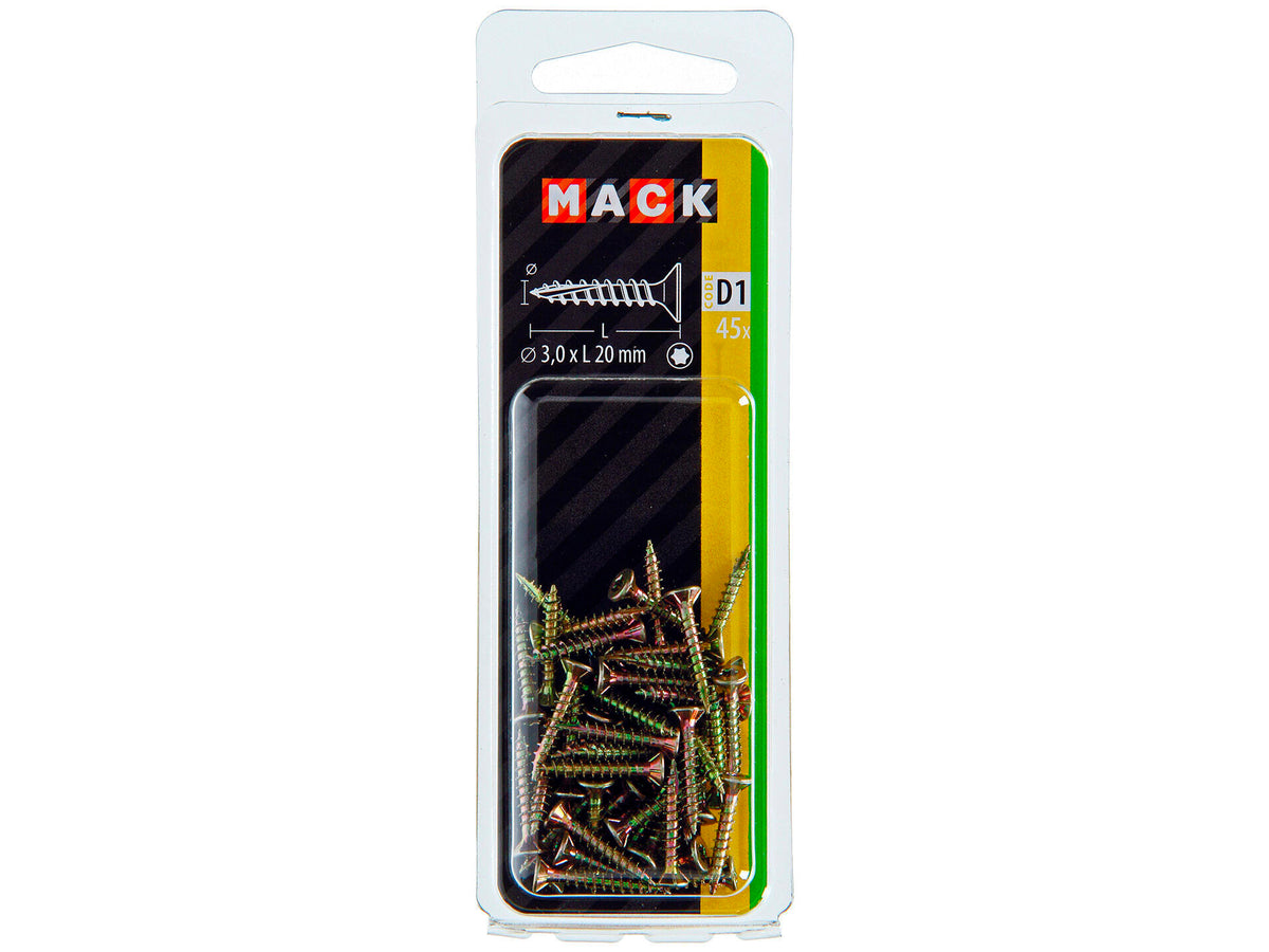 Mack Spaanplaatschroeven TX10 20x3 mm geelverzinkt 45 stuks