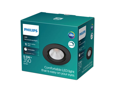 Philips Sparkle LED inbouwspot 5,5W dimbaar zwart warm wit, inbouwspots — SKU COLOS-1089297, EAN 8720169304116