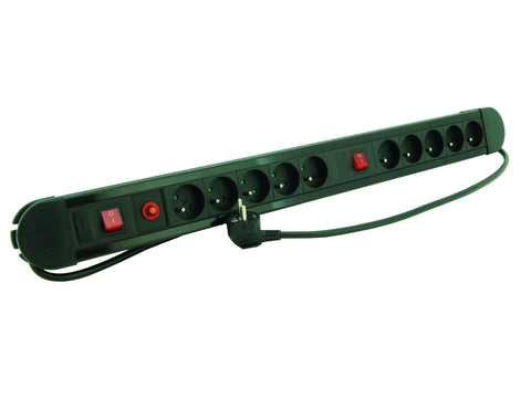 Profile Stekkerdoos 10x met 2 schakelaars en kabel 1,5m zwart