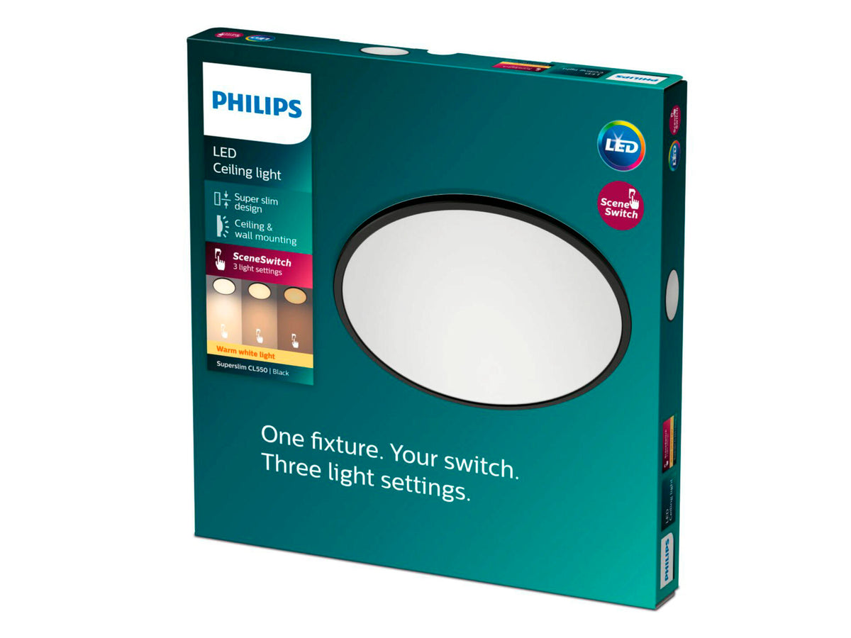 Philips Superslim LED plafondlamp 15W dimbaar zwart
