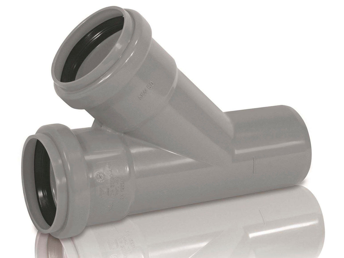 T-stuk MF 50mm 45° PVC grijs