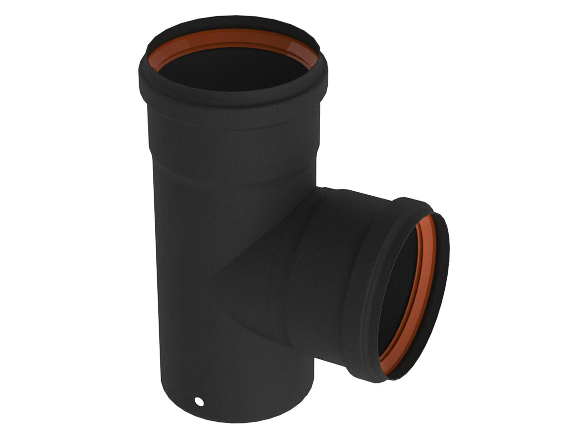 Saninstal T-stuk voor pelletkachel 90° 80mm zwart
