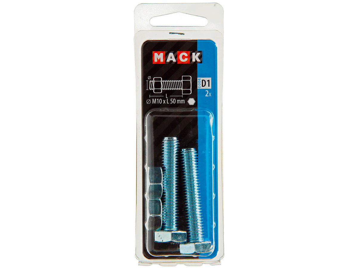 Mack Tapbout met moer M10 50mm verzinkt 2 stuks