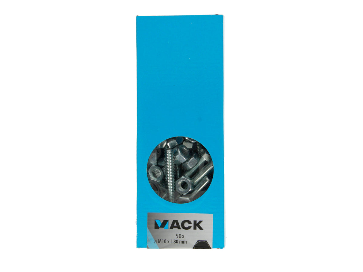 Mack Tapbout met moer M10 80mm verzinkt 50 stuks