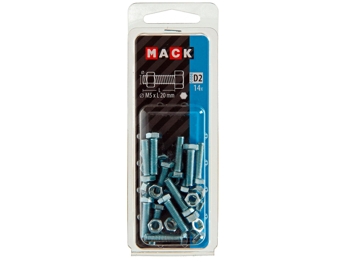Mack Tapbout met moer M5 20mm verzinkt 14 stuks