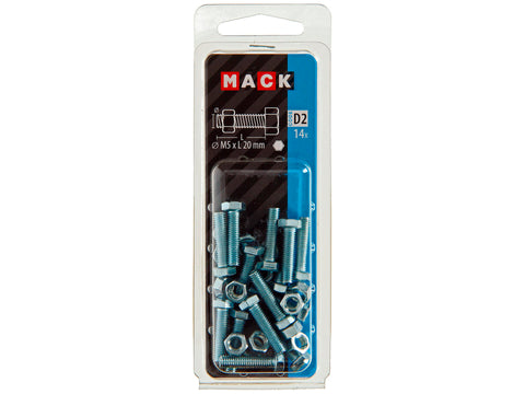 Mack Tapbout met moer M5 20mm verzinkt 14 stuks
